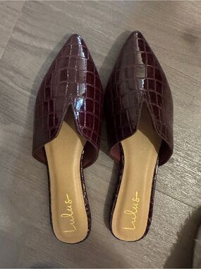 Lulu's Wine Croc-Embossed Pointed Slip-On Mules